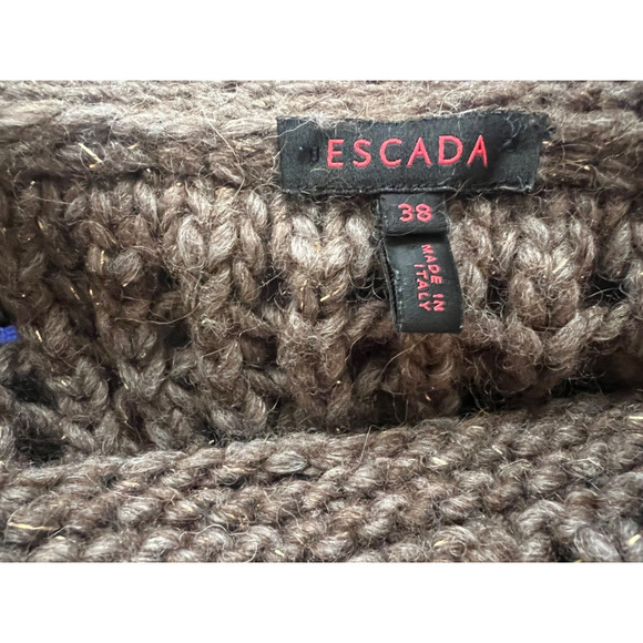 Vintage Escada Knit Virgin Wool Alpaca Blend Sweater Brown Size 38 Made In Italy - Picture 4 of 5